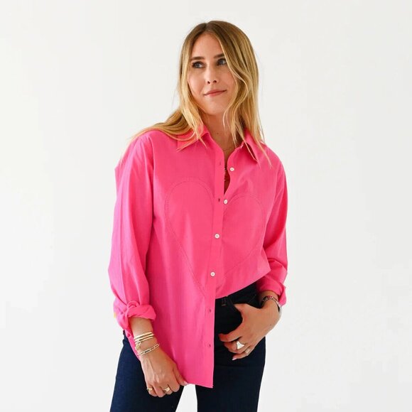 Kerri Rosenthal Mia Shirt Max Heart Tunic Top Buttondown Poplin Cotton M 272578 - Picture 1 of 10